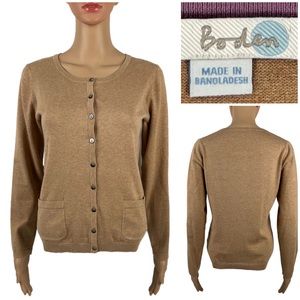 Boden Womens 6 Favorite Cardigan Tan Buttons Cotton Blend Stretch Pockets